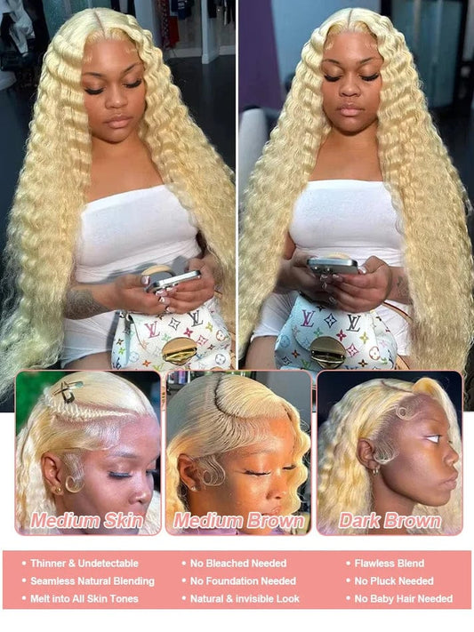 40 Inch Honey Blonde 613 HD Lace Frontal Wig 13x6 Curly Wigs Preplucked Loose Deep Wave Wigs Human Hair 13x4 Lace Frontal Wig